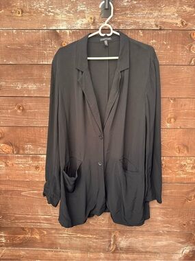 Eileen Fisher Longline 2 Button Tencel Viscose Black Blazer Size Large
